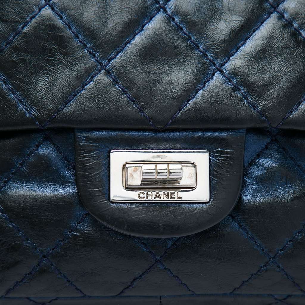 Chanel Quilted Aged Calfskin Reissue 2.55 Double Flap 226 Blue Leather Very good condition - Box View