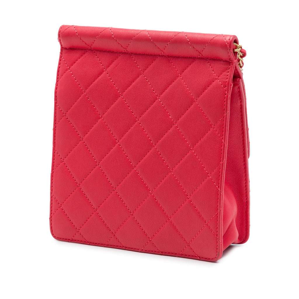 Chanel Small Quilted Lambskin Chic Pearls Flap Red Leather Very good condition - Back View