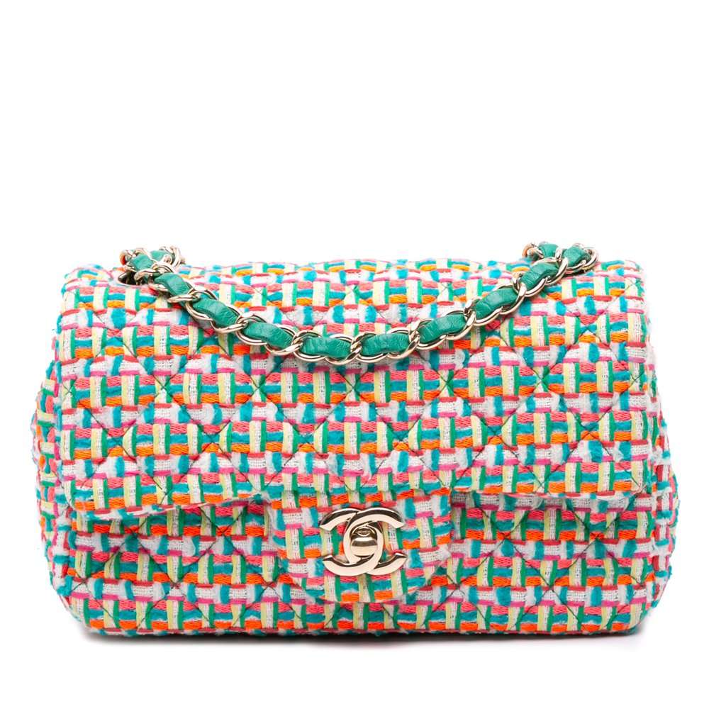 Chanel Mini Rectangular Classic Tweed Single Flap MultiColor Very good condition - Front View