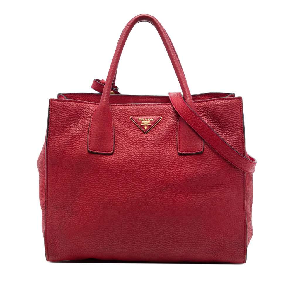 Prada Vitello Daino Open Convertible Tote Red Leather Very good - Front View