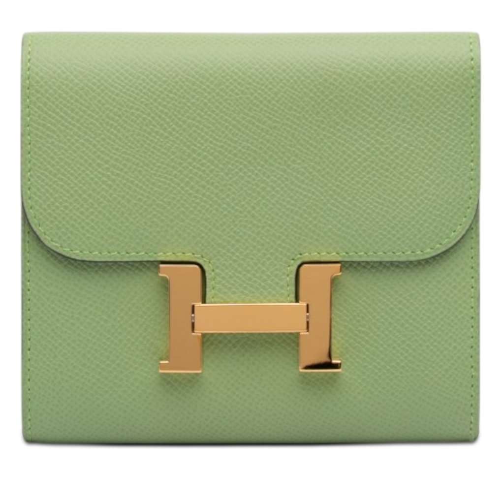 Hermès Epsom Constance Slim Wallet Green Leather Very good condition - Front View