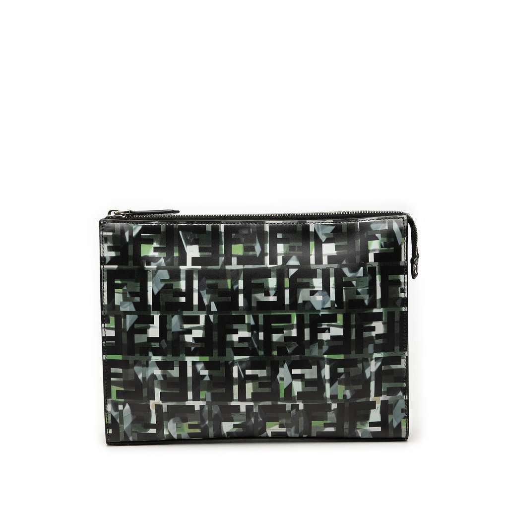 Fendi FF 1974 Nylon Camouflage Clutch Black Very good condition - Front View