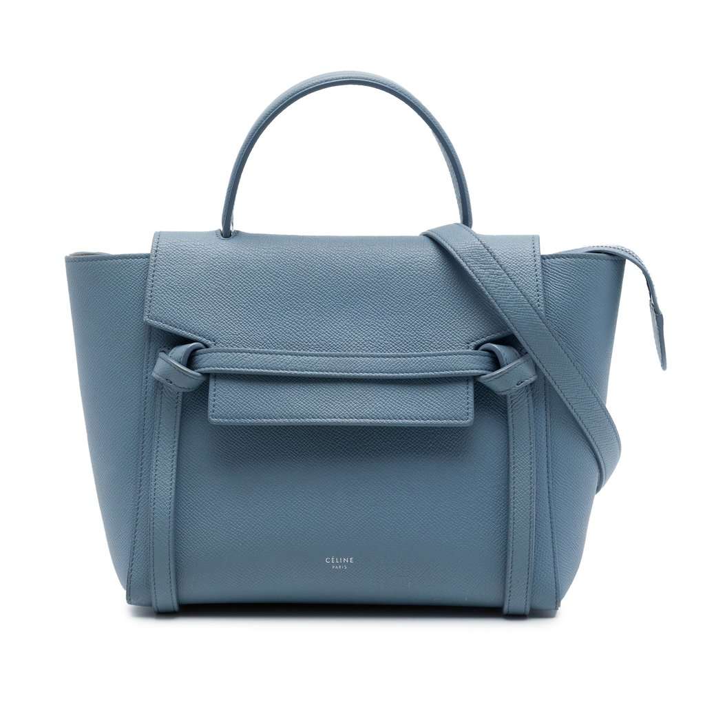 Celine Micro Grained Calfskin Belt Bag Blue Leather Very good - Front View
