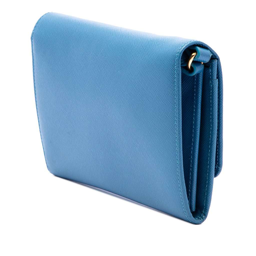 Prada Saffiano Lux Bow Wallet On Strap Blue Leather Very good condition - Back View