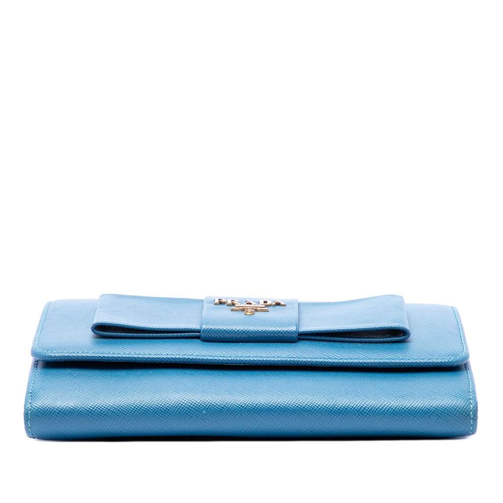 Prada Saffiano Lux Bow Wallet On Strap Blue Leather Very good condition - Inside View