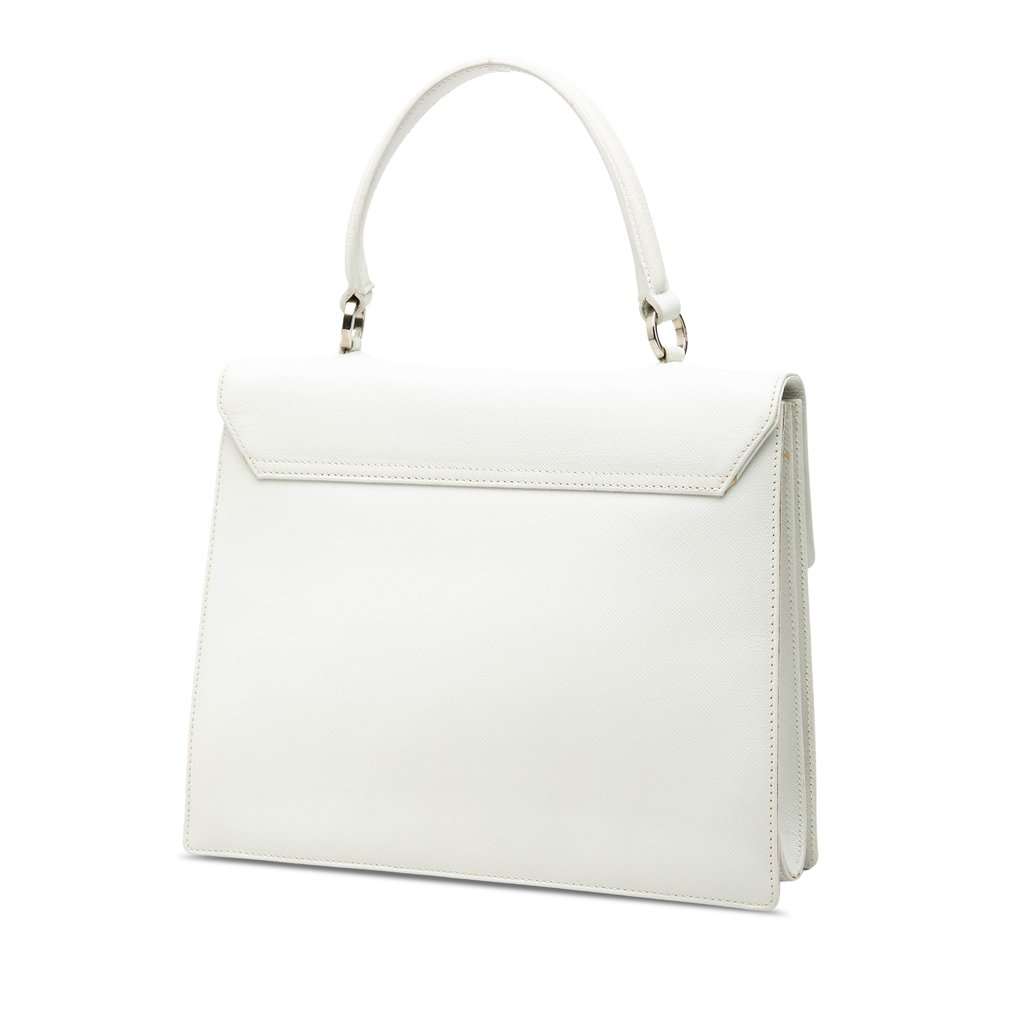 Ferragamo Leather Gancini Satchel White Leather Very good - Back View