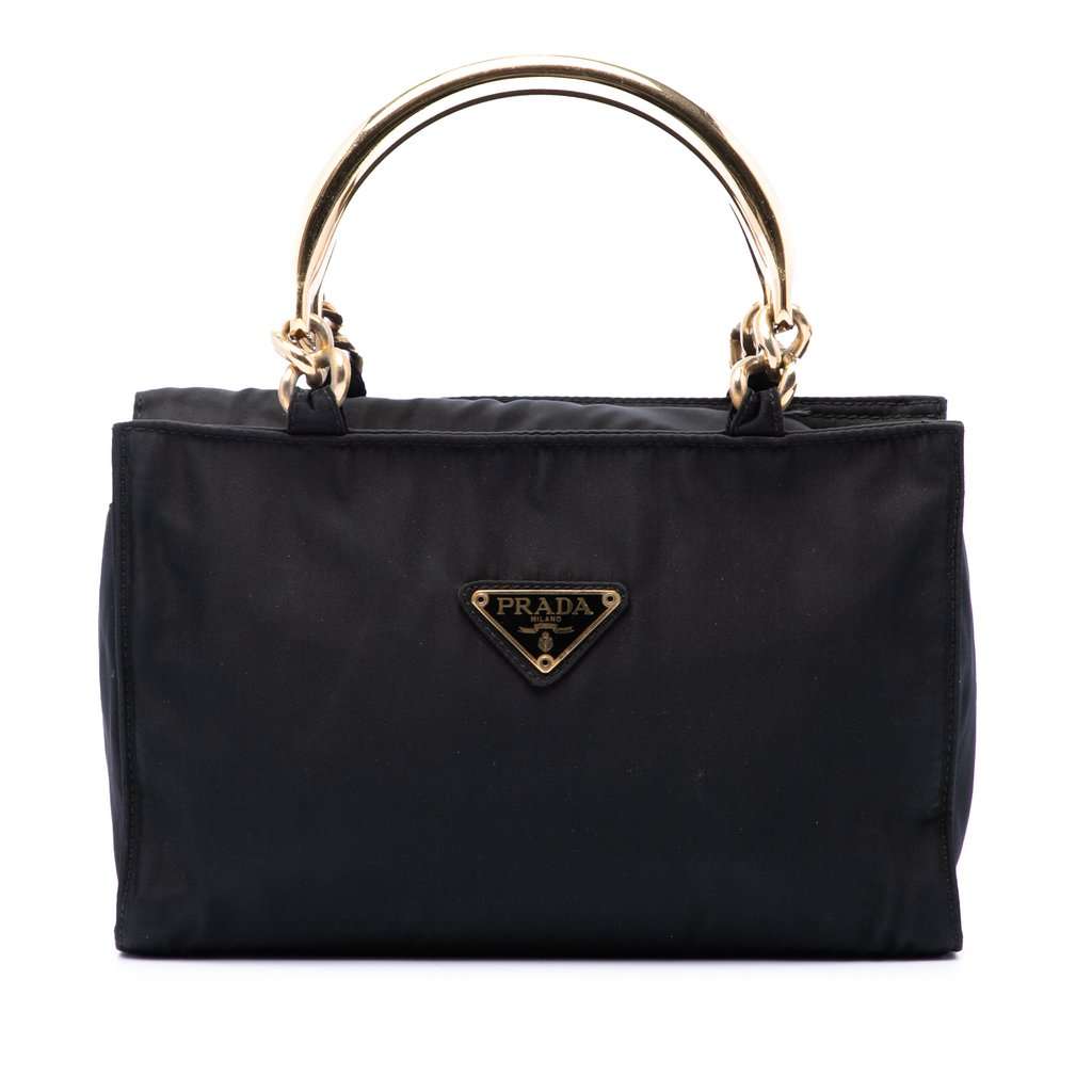 Prada Tessuto Metal Handle Bag Black Very good - Front View