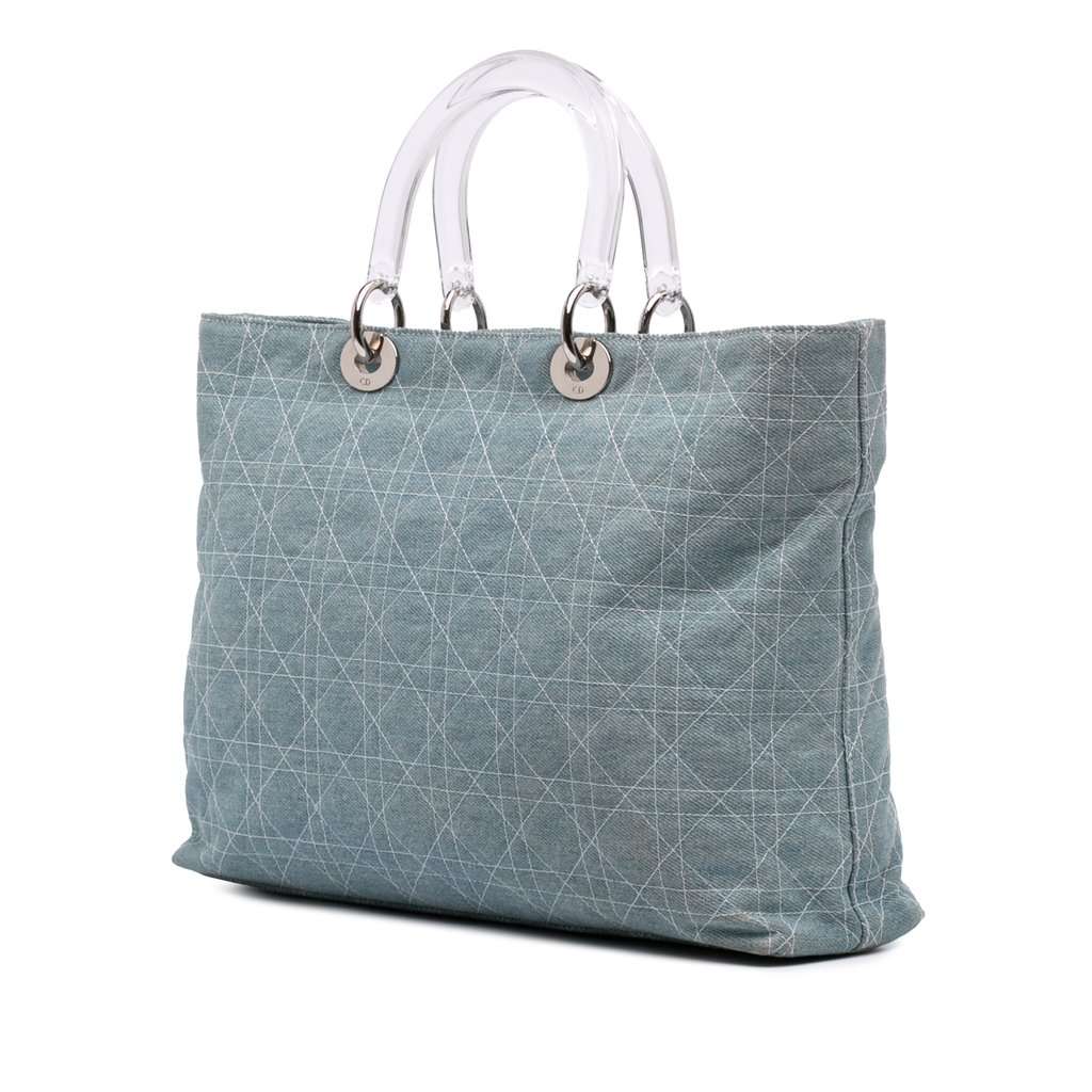 Dior Large Denim Cannage Acrylic Handles Lady Dior Blue Very good - Back View
