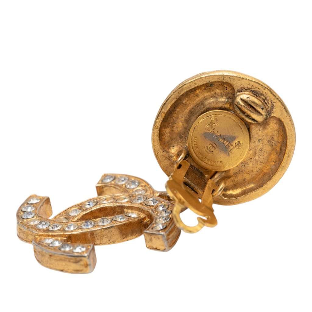 Chanel Gold Plated CC Strass Drop Clip On Earrings Gold Metal Very good condition - Inside View