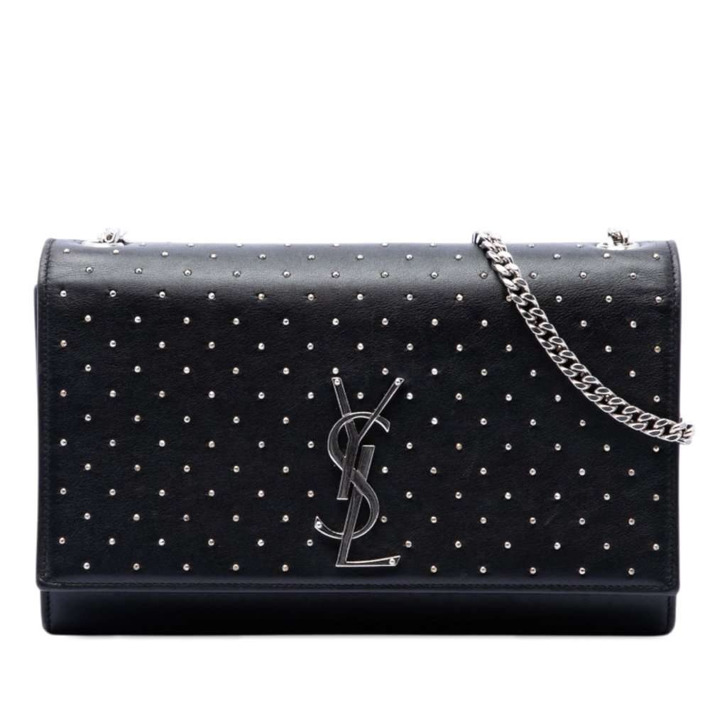Saint Laurent Medium Studded Calfskin Monogram Kate Crossbody Black Leather Very good - Front View