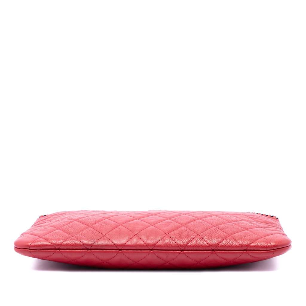 Chanel Medium Quilted Lambskin Chain Boy O Case Clutch Red Leather Very good - Inside View