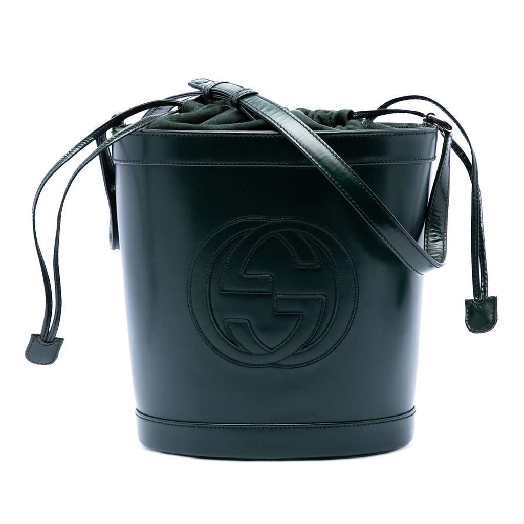 Gucci Calfskin Interlocking G Bucket Bag Green Leather Very good condition - Front View