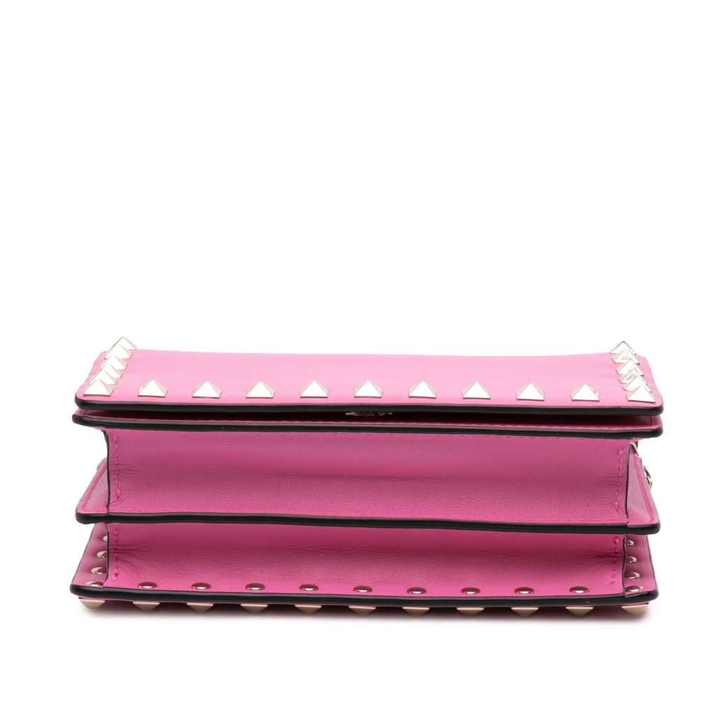 Valentino Pebbled Calfskin Rockstud Wallet On Chain Pink Leather Very good - Inside View