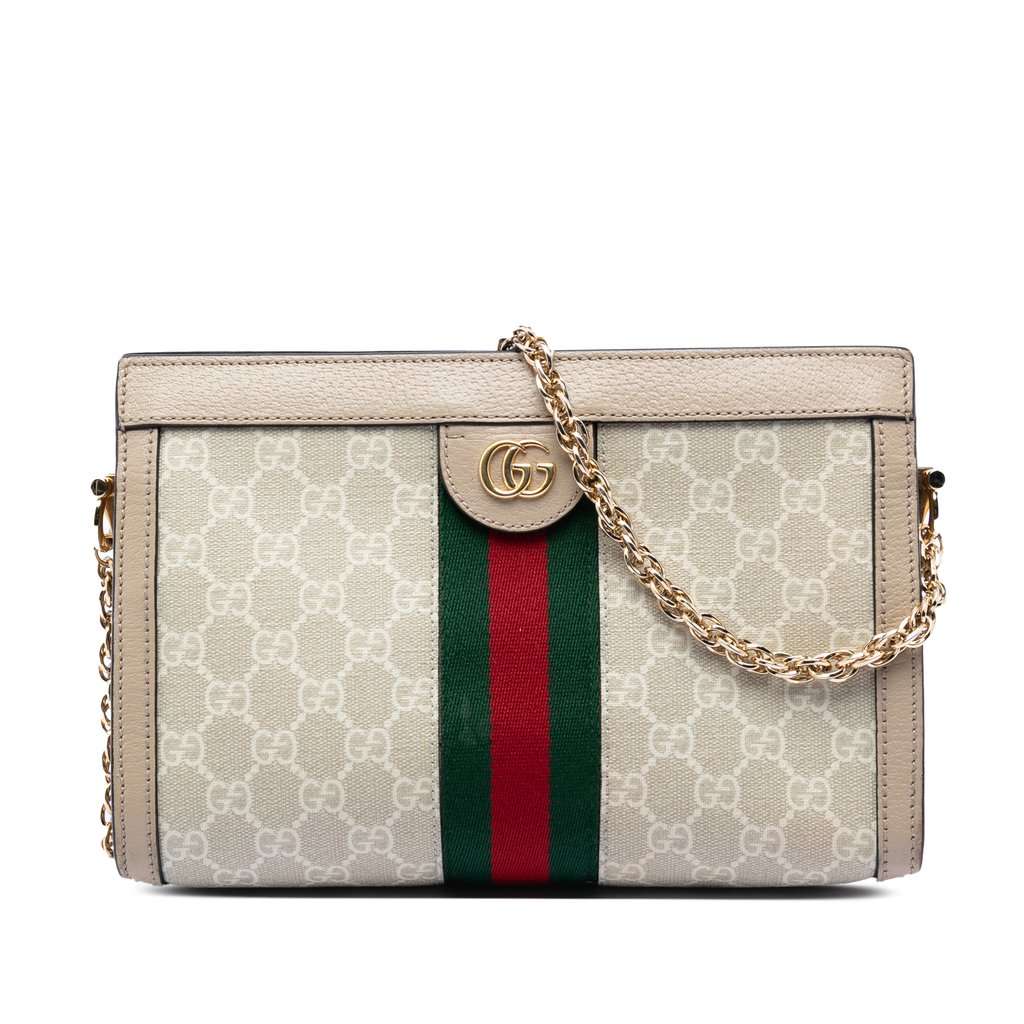Gucci Small GG Supreme Web Ophidia Chain Crossbody Brown Very good condition - Front View
