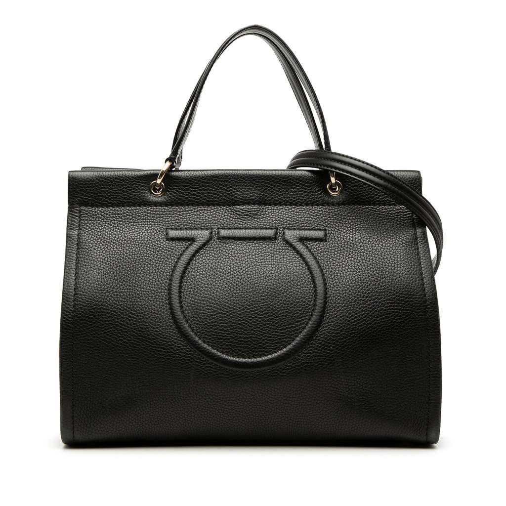 Ferragamo Grained Calfskin Meera Tote Black Leather Very good condition - Front View