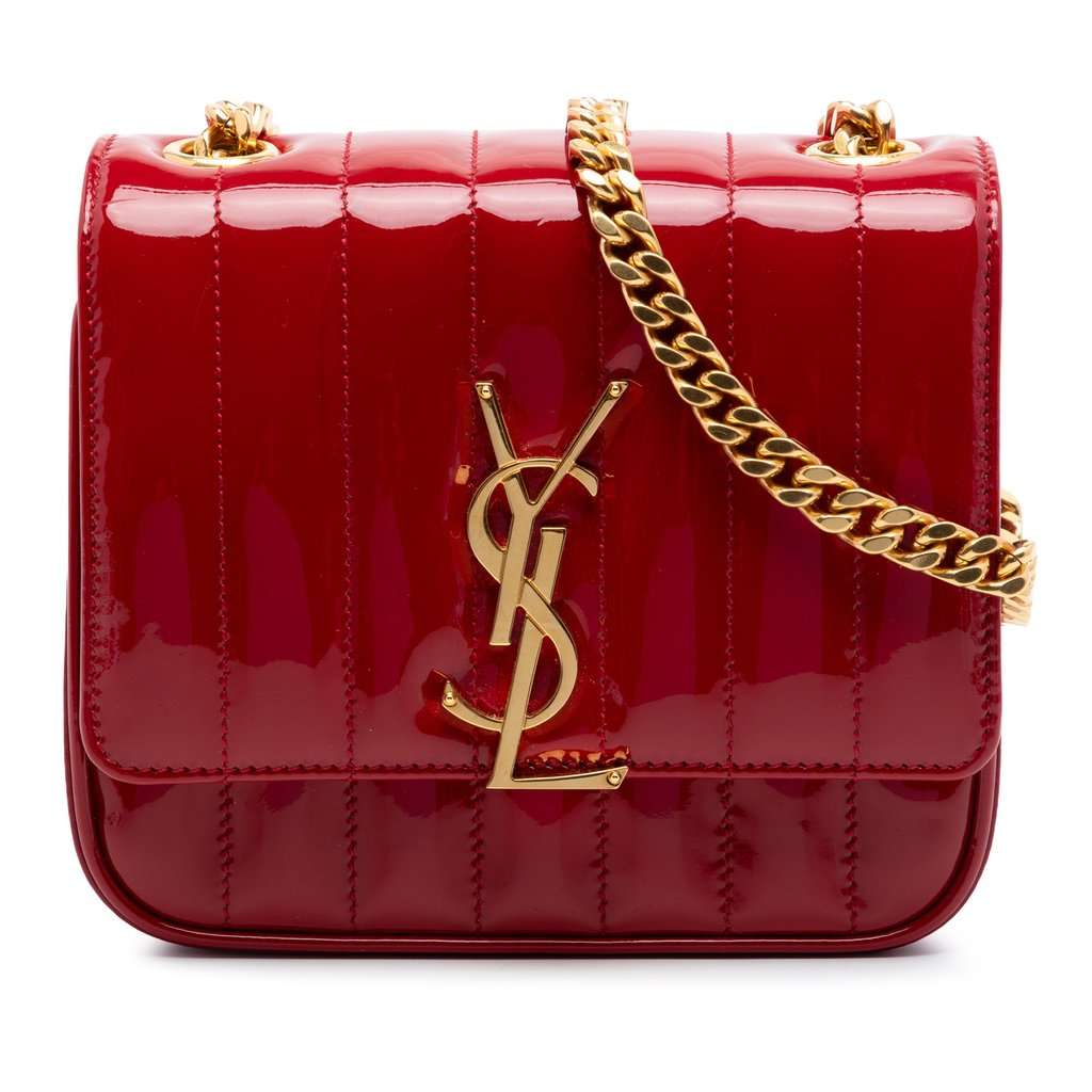 Saint Laurent Small Patent Monogram Vicky Chain Bag Red Leather Very good condition - Front View