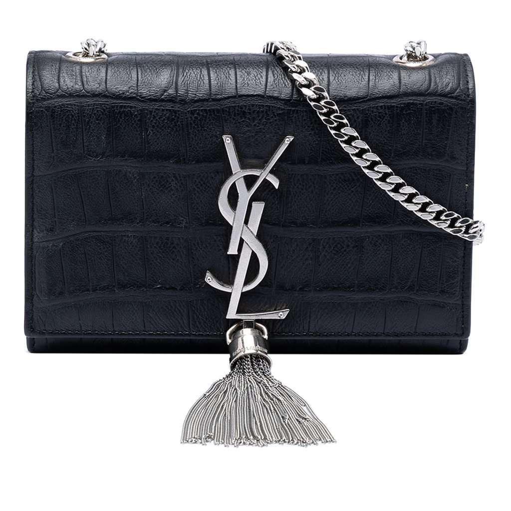 Saint Laurent Small Croc Embossed Leather Monogram Kate Tassel Crossbody Black Leather Very good - Front View