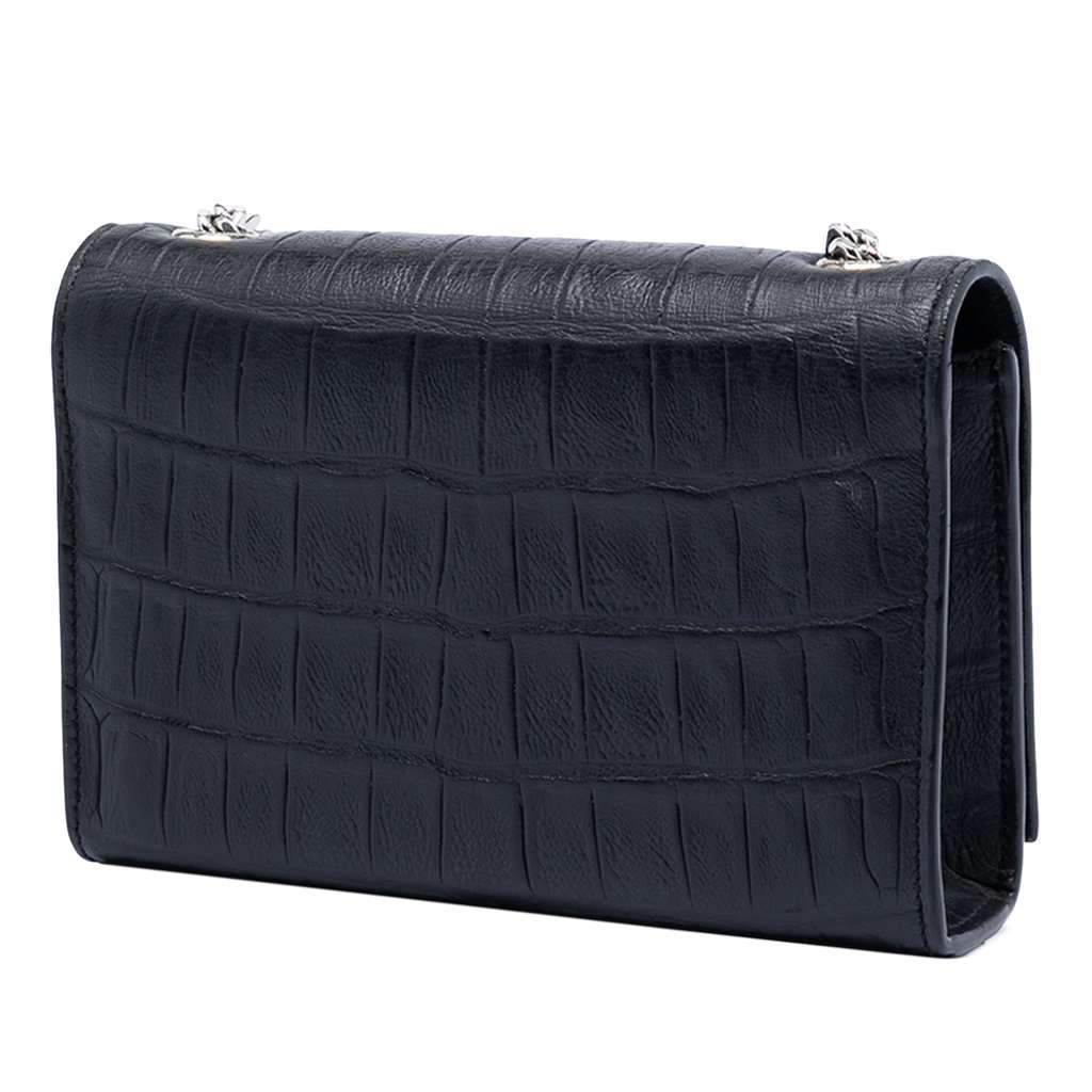 Saint Laurent Small Croc Embossed Leather Monogram Kate Tassel Crossbody Black Leather Very good - Back View