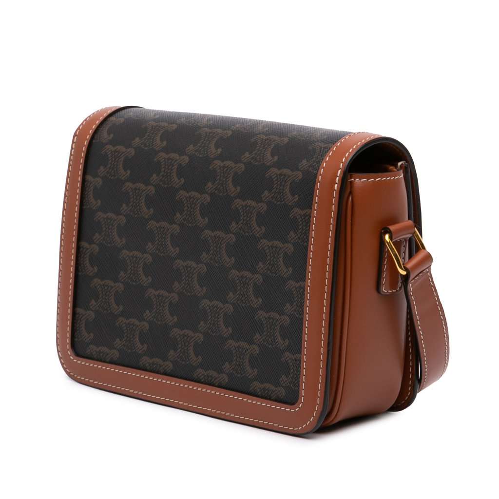 Celine Teen Triomphe Coated Canvas and Calfskin Triomphe Crossbody Brown Very good condition - Back View