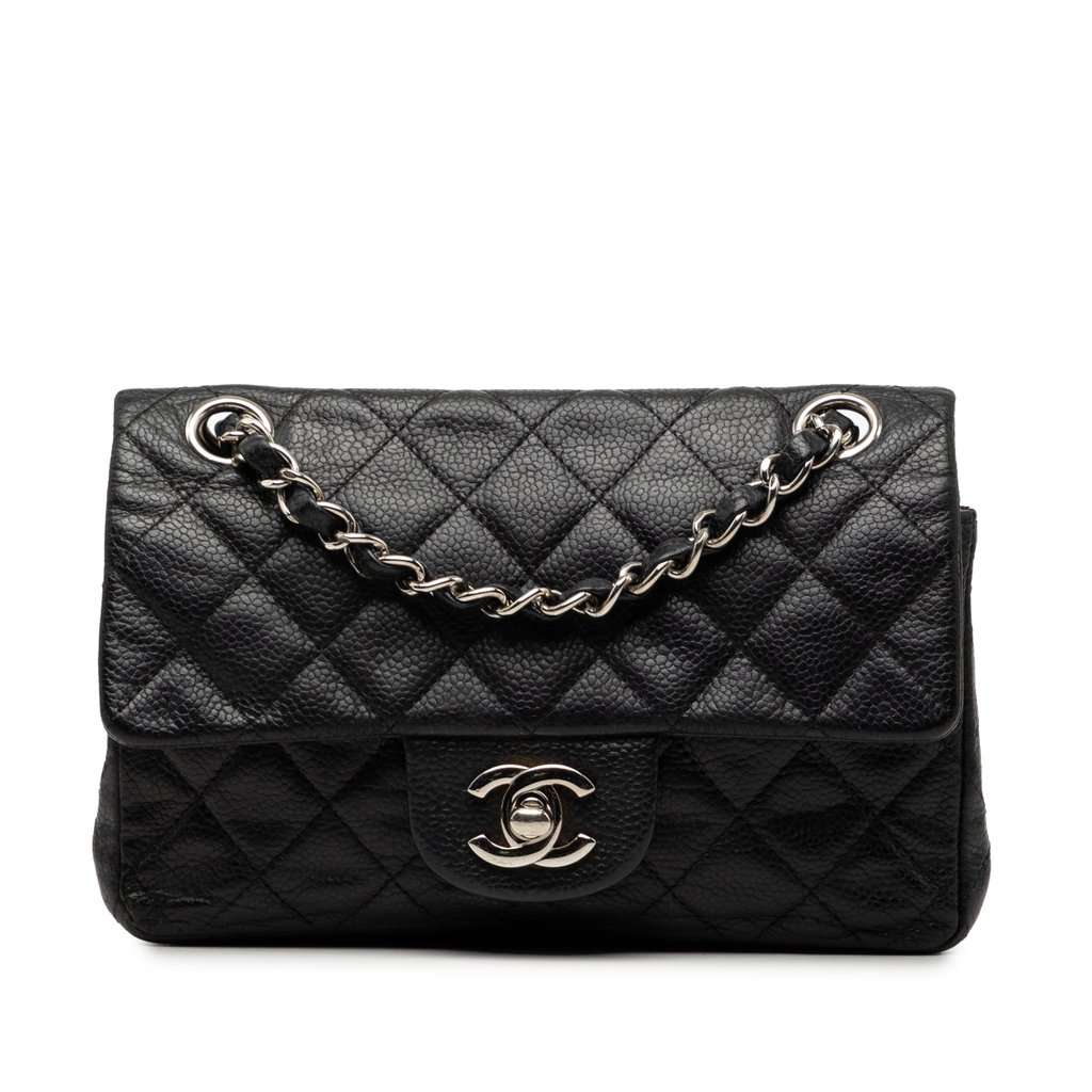 Chanel Mini Rectangular Classic Caviar Single Flap Black Leather Good condition - Front View