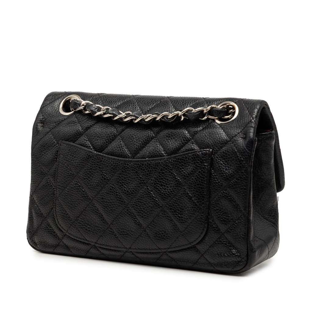 Chanel Mini Rectangular Classic Caviar Single Flap Black Leather Good condition - Back View