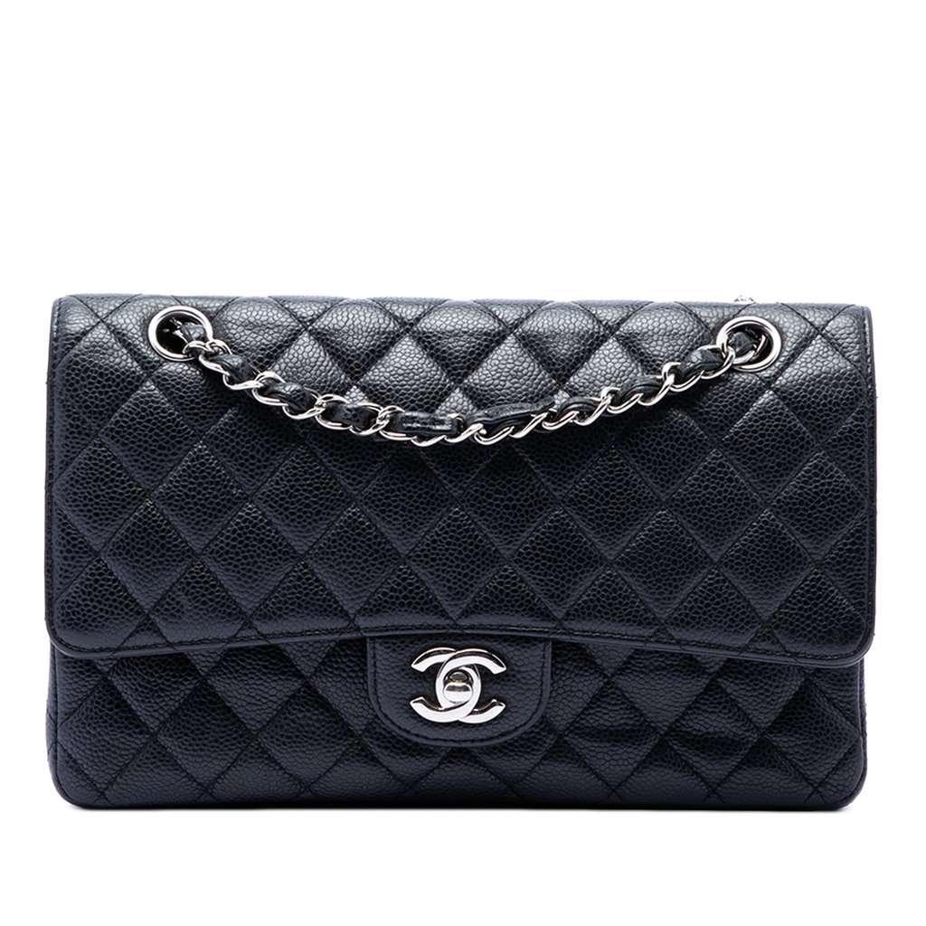 Chanel Medium Classic Caviar Double Flap Black Leather Very good condition - Front View