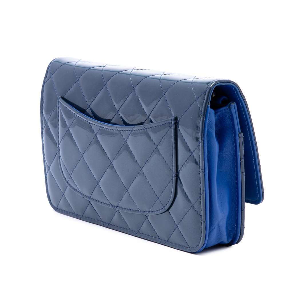 Chanel CC Quilted Patent Wallet On Chain Blue Leather Very good - Back View