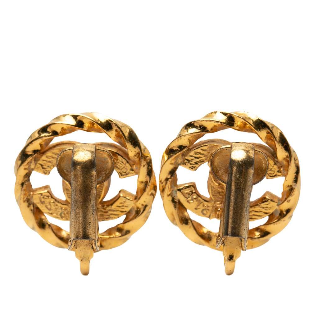 Chanel CC Gold Plated Strass Round Rope Clip On Earrings Gold Metal Very good condition - Back View