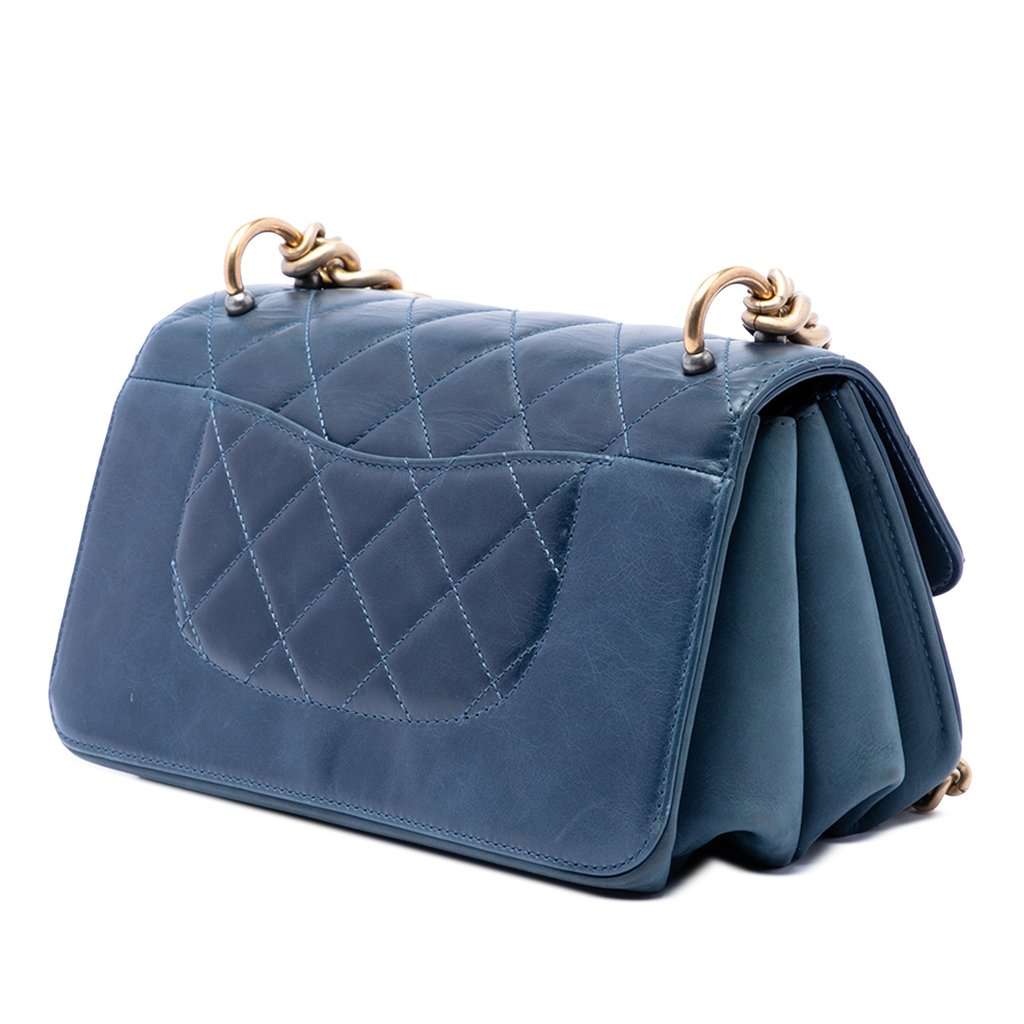 Chanel Small Quilted Calfskin Straight Lined Flap Blue Leather Very good - Back View