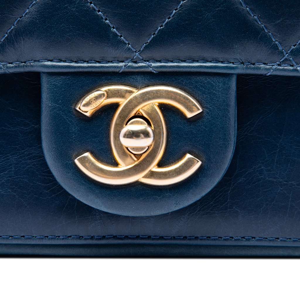 Chanel Small Quilted Calfskin Straight Lined Flap Blue Leather Very good - Box View