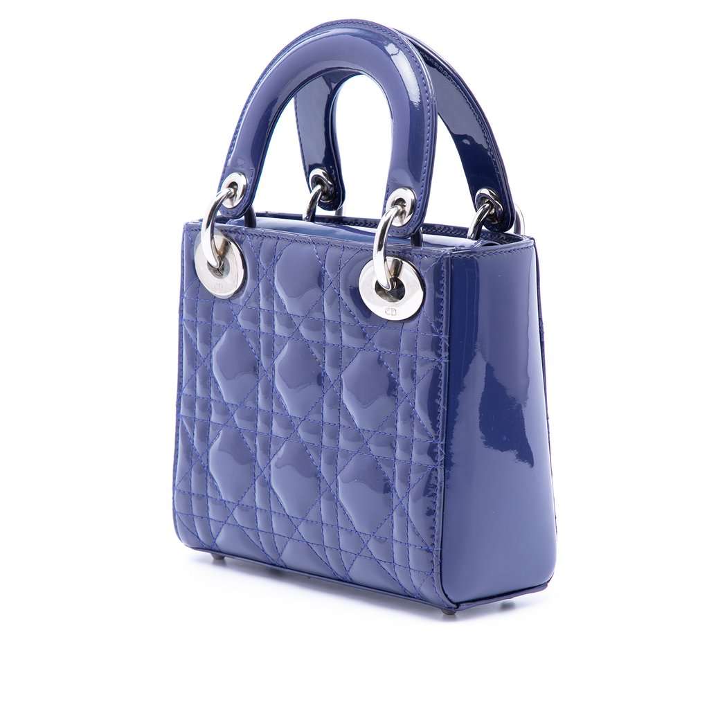 Dior Mini Patent Cannage Lady Dior Blue Leather Very good condition - Back View