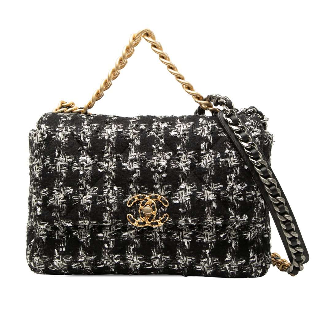 Chanel Large Tweed 19 Flap Black Very good - Front View