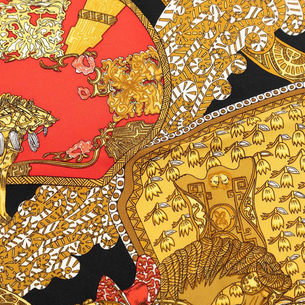 Hermès Art des Steppes Silk Handkerchief Black Very good - Box View