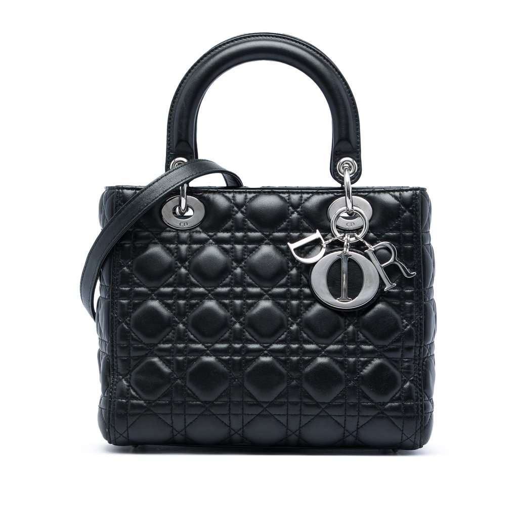 Dior Medium Lambskin Cannage Lady Dior Black Leather Good condition - Front View