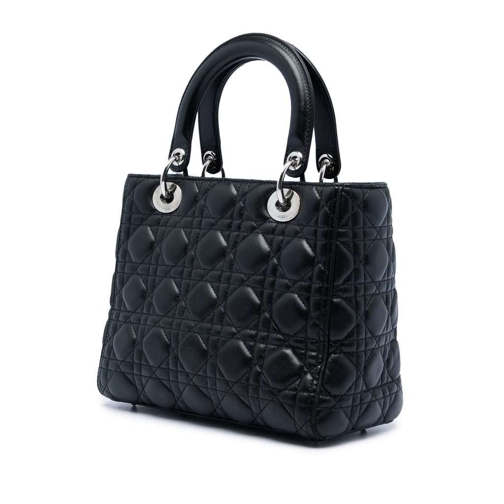 Dior Medium Lambskin Cannage Lady Dior Black Leather Good condition - Back View