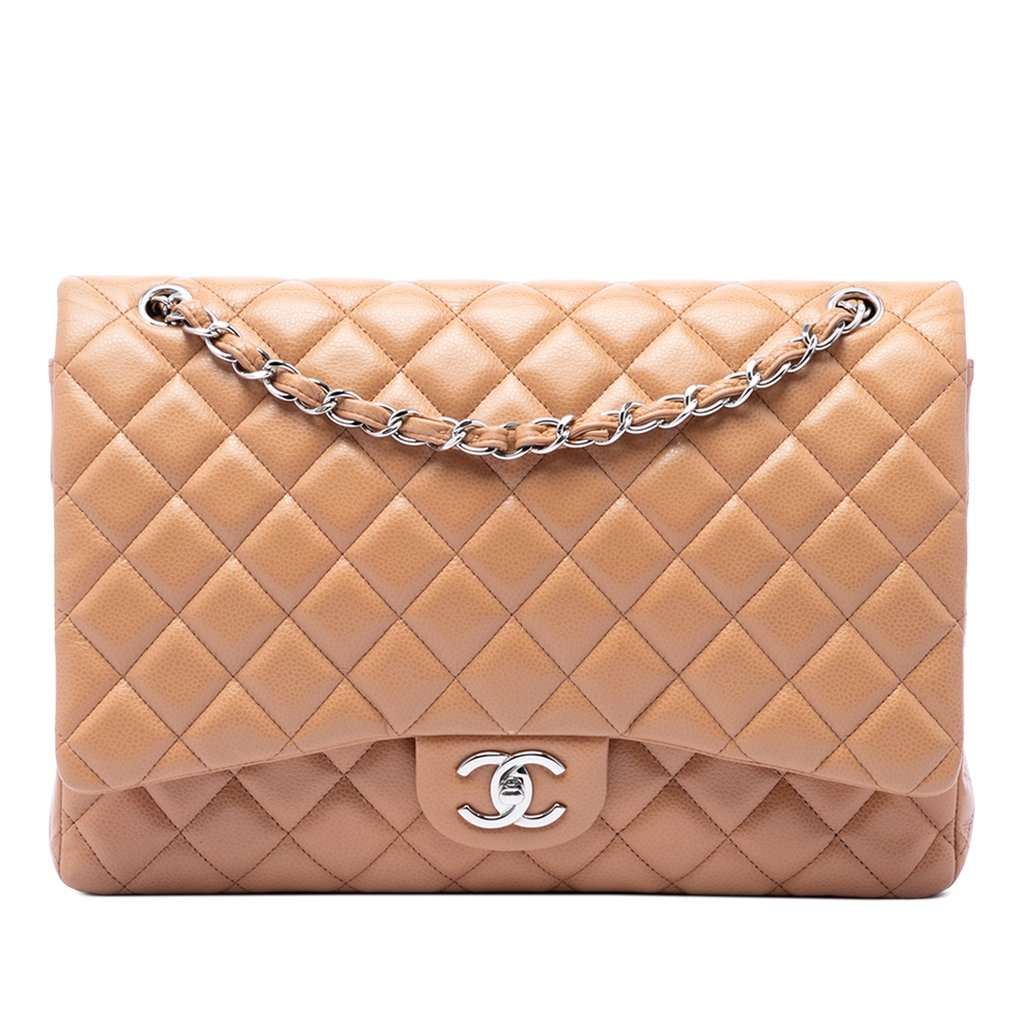 Chanel Maxi Classic Caviar Single Flap Brown Leather Very good condition - Front View