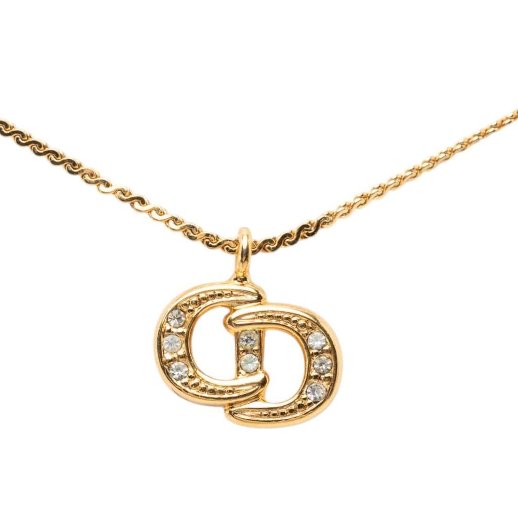 Dior Gold Plated Strass CD Logo Pendant Necklace Gold Metal Very good - Back View