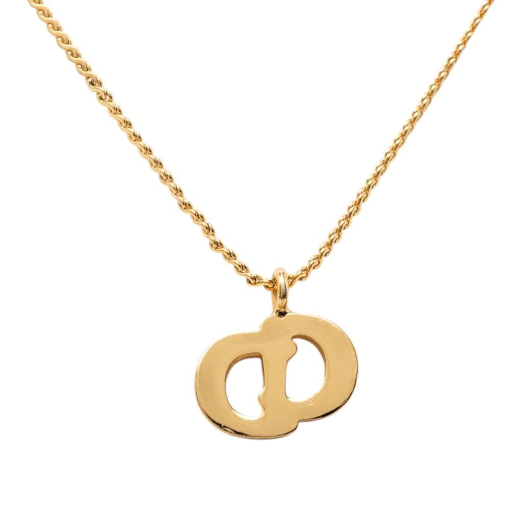Dior Gold Plated Strass CD Logo Pendant Necklace Gold Metal Very good - Inside View