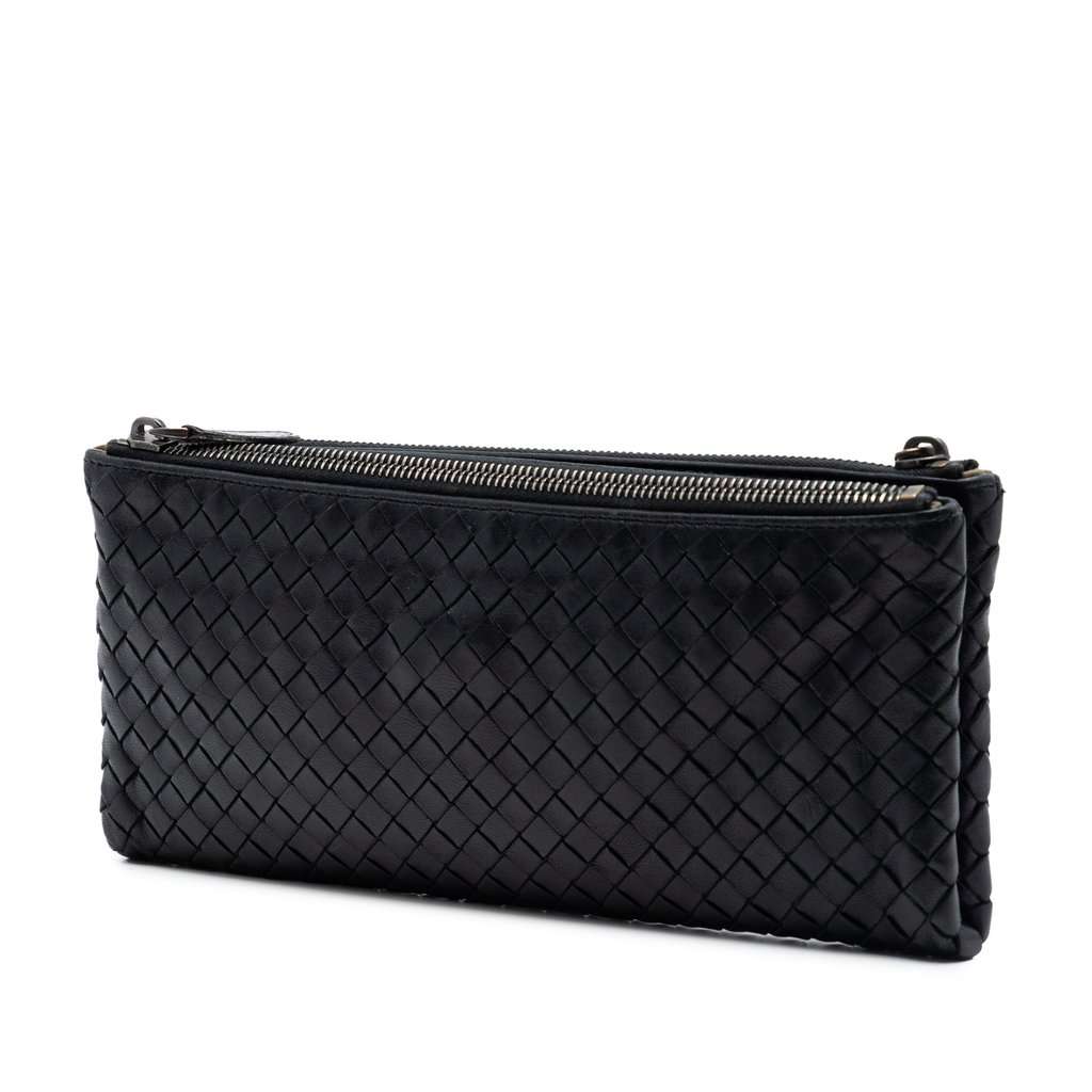 Bottega Veneta Nappa Intrecciato Double Zip Clutch Black Leather Very good condition - Back View
