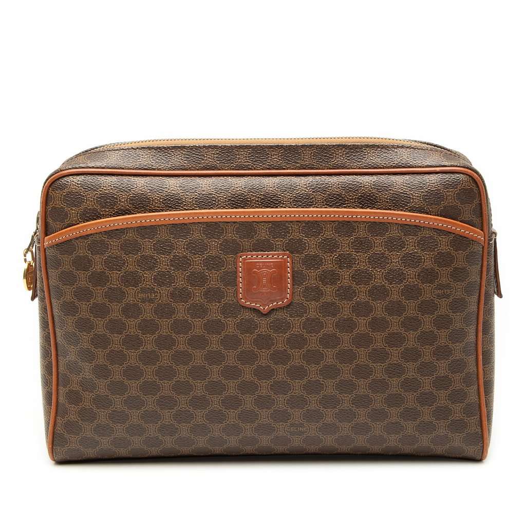 Celine Macadam Coated Canvas Clutch Brown Very good condition - Front View
