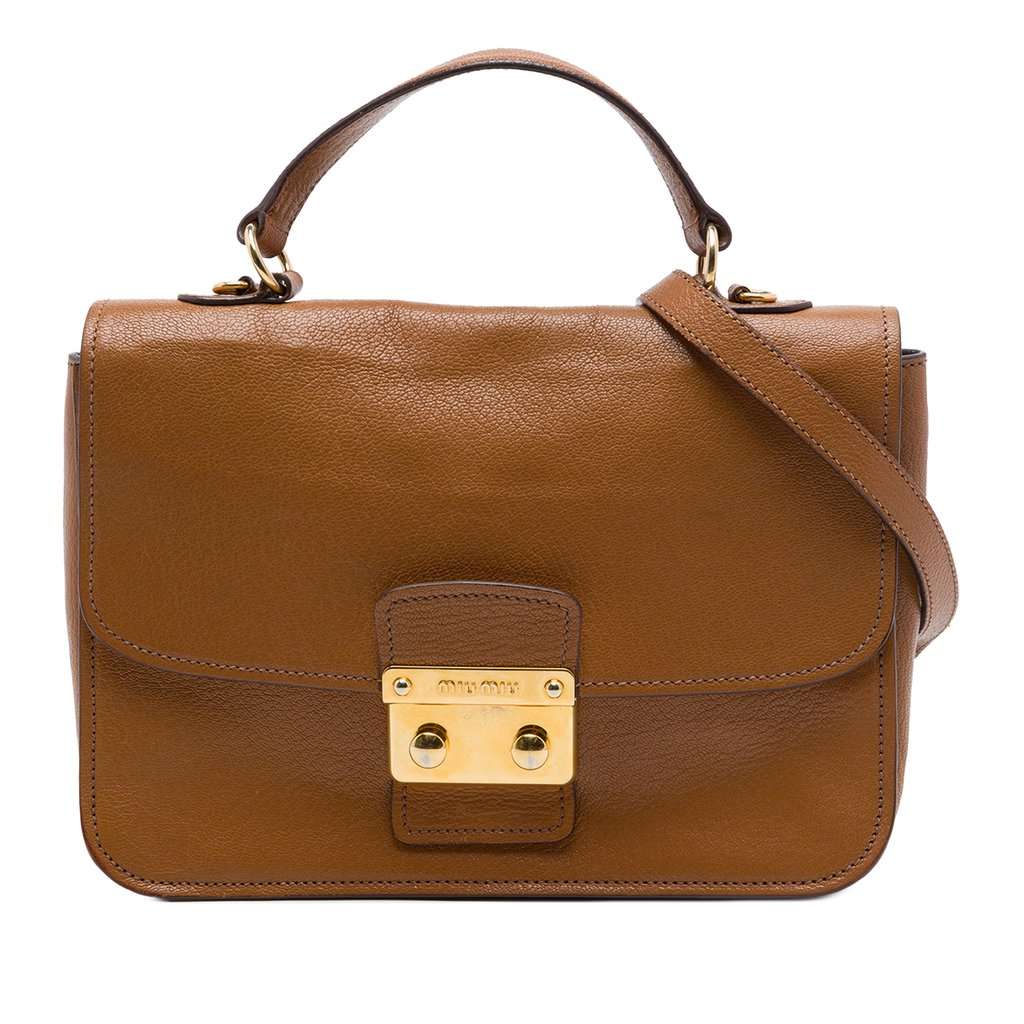 Miu Miu Goatskin Madras Flap Satchel Brown Leather Very good - Front View