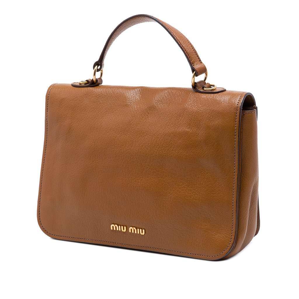Miu Miu Goatskin Madras Flap Satchel Brown Leather Very good - Back View