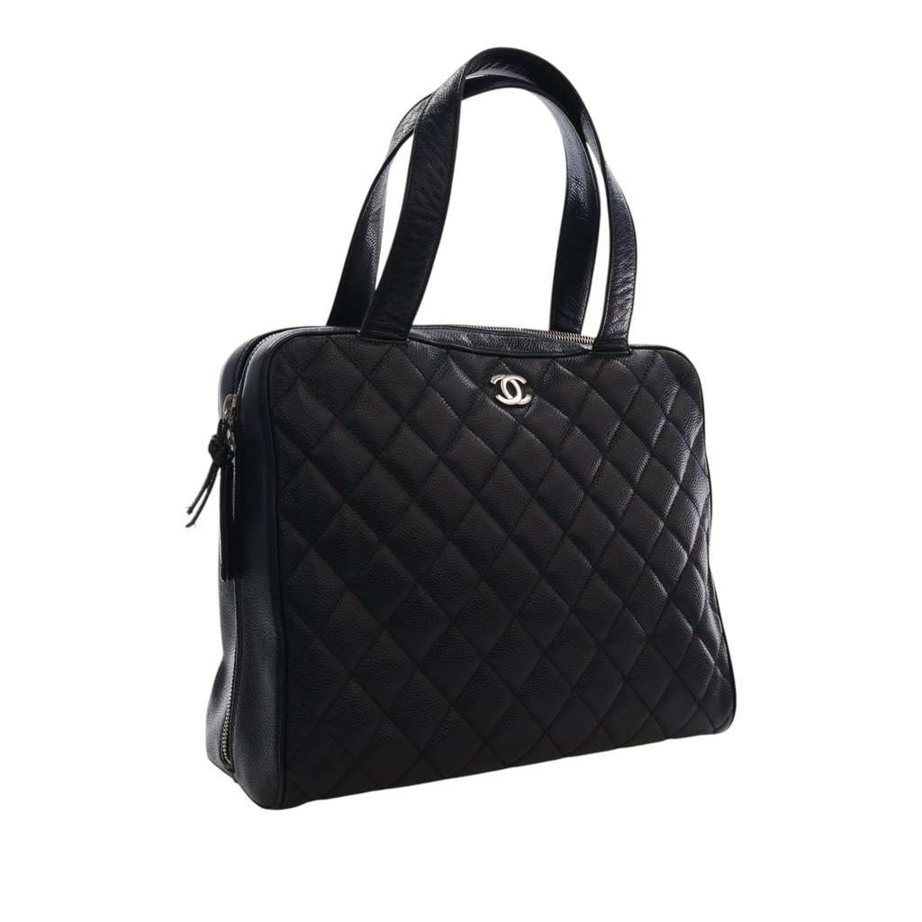 Chanel CC Quilted Caviar Bowler Bag Black Leather Very good - Back View