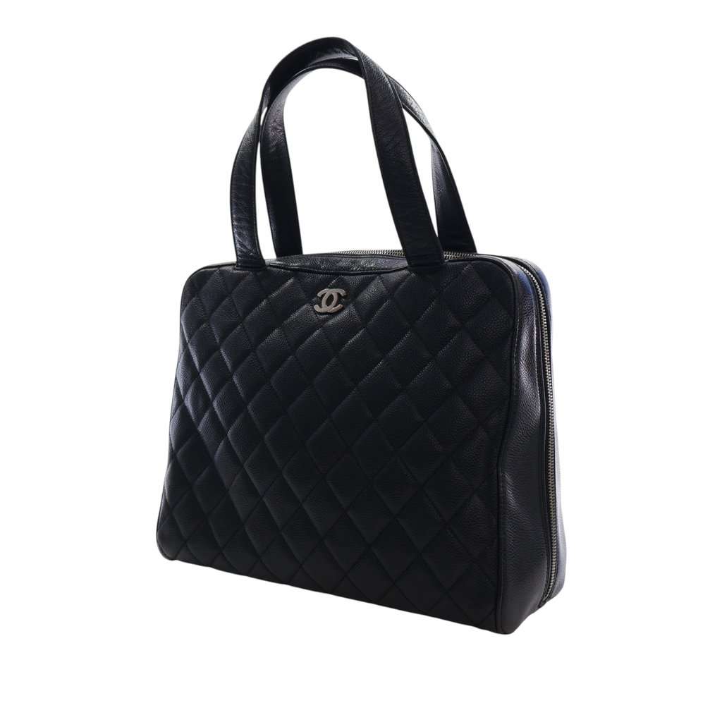 Chanel CC Quilted Caviar Bowler Bag Black Leather Very good - Inside View