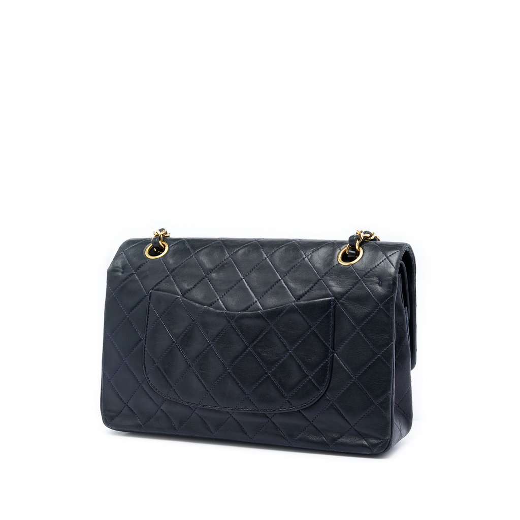Chanel Medium Classic Lambskin Double Flap Black Leather Very good condition - Back View