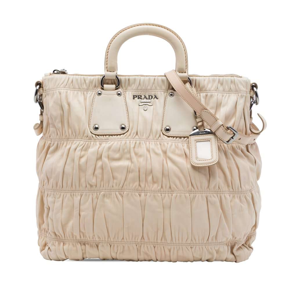 Prada Nappa Gaufre Satchel Beige Leather Very good - Front View