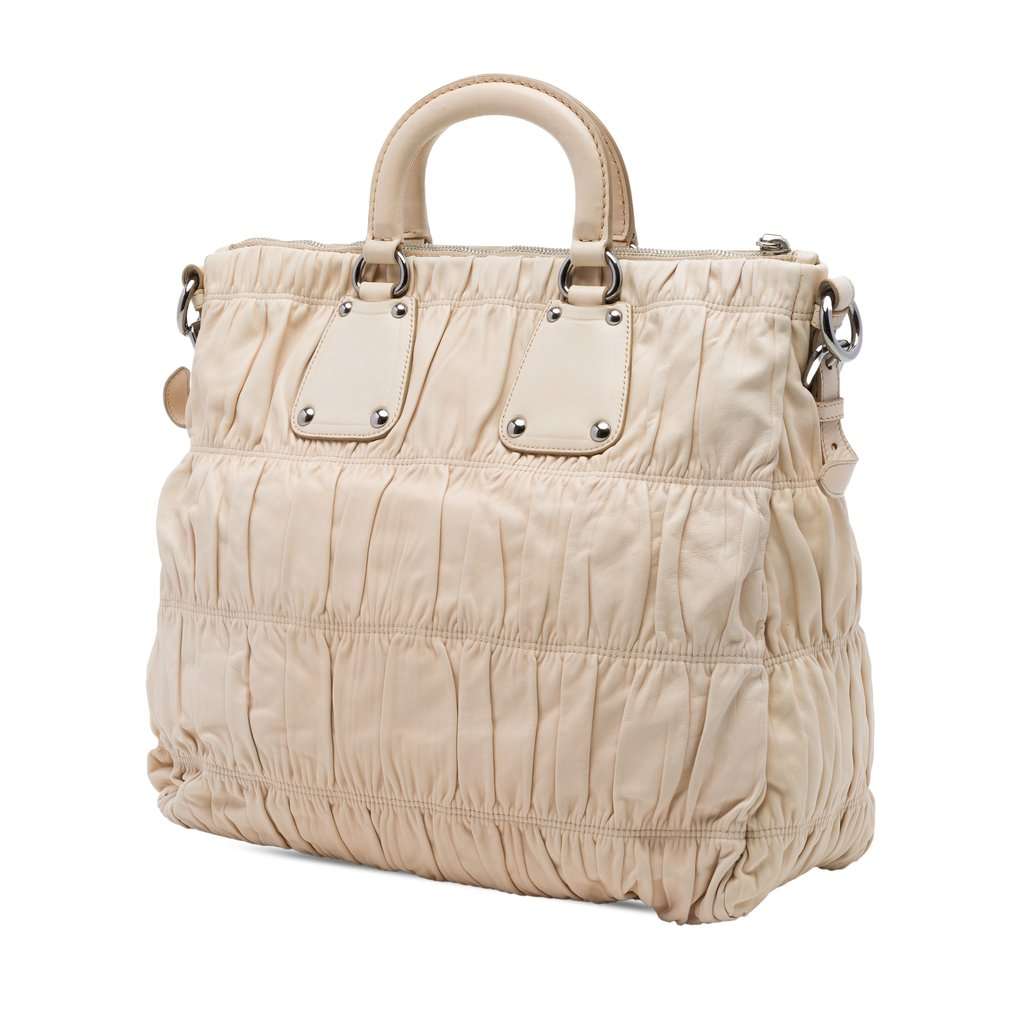 Prada Nappa Gaufre Satchel Beige Leather Very good - Back View