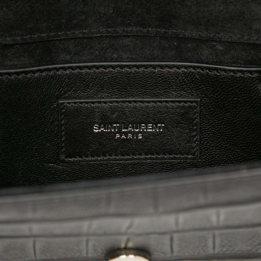 Saint Laurent Small Croc Embossed Leather Monogram Kate Tassel Crossbody Black Leather Very good condition - Box View