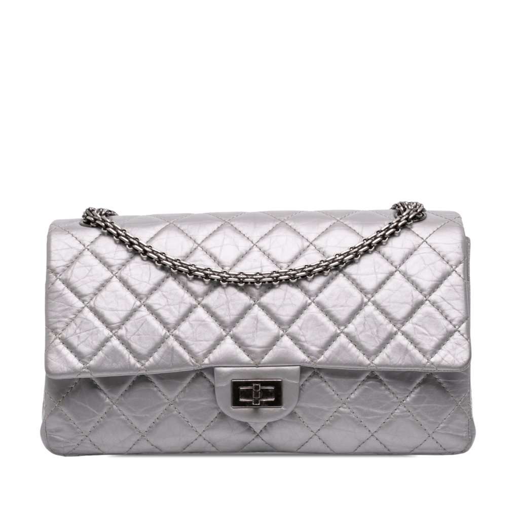 Chanel Quilted Aged Calfskin Reissue 2.55 Double Compartment Single Flap 226 Silver Leather Very good - Front View