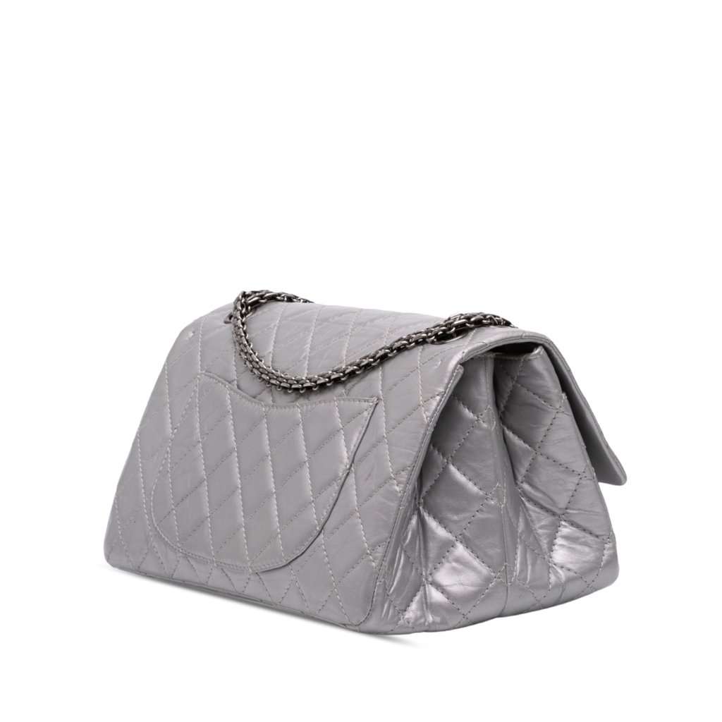 Chanel Quilted Aged Calfskin Reissue 2.55 Double Compartment Single Flap 226 Silver Leather Very good - Back View